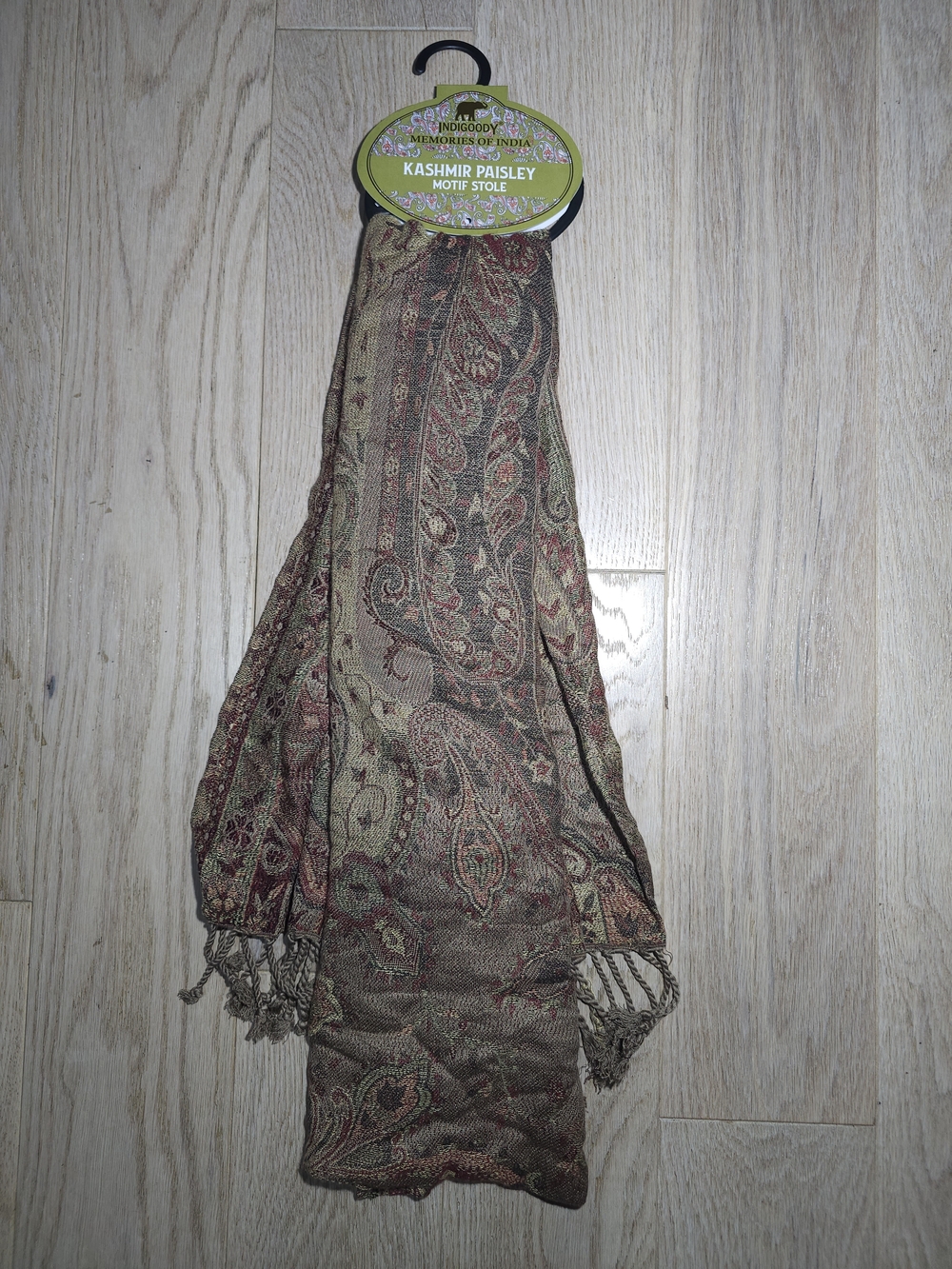 IndigoodY Kashmir Paisley Stole - Olive Green, Burgundy, Gold